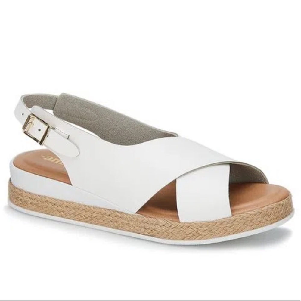 Andrea Brand white criss cross jute trim sandal